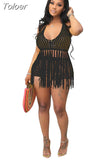 Crochet Fringe Top and Shorts 2 Piece Sets Womens Sexy Beach Summer Vacation Outfits Matching Sets Wholesale