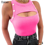 Women Fashion Sexy Summer Vest Sexy Women Chest Hollow Buttoned Top Blouse Slim Sleeveless Round Neck Vest ladies Clothing