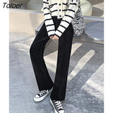 Autumn Soft Chenille Wide-leg Pants High Waist Corduroy Women Trousers Casual Straight Long Black Beige Pants