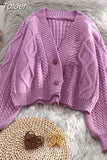 Vintage Short Cardigan Knitted Sweater Women 2023 Autumn Winter Long Sleeve Solid Sweaters Coat & Jackets