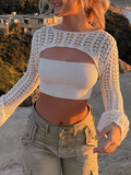 Retro Hollow Short Knit Crop Top-Outfit