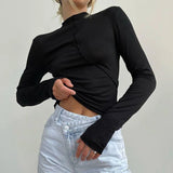 Rockmore Autumn Patchwork T-shirt Women Spring Streetwear Solid Long Sleeve Basic Tops Casual Turtleneck Slim Tee Female