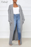 Streetwear Warm Knitted Open Stitch for Women Y2K Clothes Casual Solid Color Full Sleeve Side Pockets Thick Cardigan