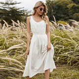Graduation Party Gift Sweet White Suspender Dress Woman Sleeveless High Waist Holiday A-Line Dress New Summer Basic