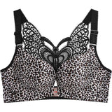 Leopard Front Closure Bra Wireless Beauty Lace Back Bras for Women Plunge Push Up
