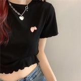 Toloer Hot Girl Crop Short Style Student Jacket 2024 Summer New Short Sleeve Embroidery Wooden Ear Slim T-Shirt Female