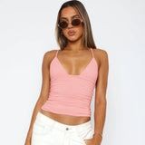 Summer New Women's Solid Color Sexy Drawback Sling Slings Small Vest