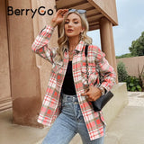 Graduation party Autumn winter vintage plaid shirts women Long sleeve lapel thickness blouse shirt female Oversized pocket loose
