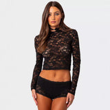 Toloer New Private Server Sexy Wind Lace Short Jacket Hot Girl Beautiful Slim Long Sleeve Shirt Female Summer-Outfit