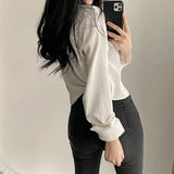 Women Chiffon Shirts Korean Streetwear Cropped Long Sleeve Tops Y2K Fashion Female Casual All Match