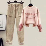 Winter New Cashmere Vest Coat Embroidery Knitted Sweater Casual Trousers Three Piece Elegant Women's Pants Set