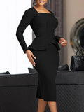 Large Size Women's Autumn And Winter New Long-Sleeved OL Temperament Elegant Lotus Leaf Side African