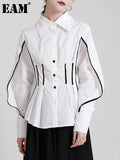 Women White Topstitched Big Size Blouse New Lapel Long Sleeve Loose Fit Shirt Fashion Tide Spring Autumn 2023