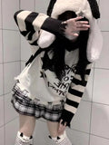 Subcultural Star Letter Stripe Print y2k Spring and Autumn Long Sleeve Women's Broken Round Neck Women's Clothing