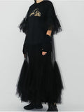 2023 Summer Women's Dress New Fashion Round Neck Loose Gauze Spliced Ruffles Sleeve Ankle-length Dresses Female