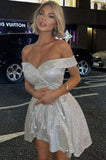 Sexy White Shine Off Shoulder Mini