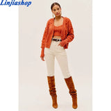 Sweater cardigan two piece set fall winter streetwear coat single breasted cropped