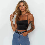 Womens Crop Tops Halter Backless Cross Bow Knot Tied Satin Solid Color Sleevelss Vest Party Clubwear Crop Top Hip Hop