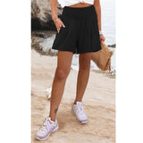 Women's Hot Selling Solid Color High-Waisted Elastic Shorts Tight Waist Wide Leg