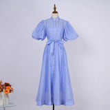 Court Style High Design Feeling Heavy Industry Nail Drill Short Sleeve Single Buckle Dress +