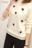 Women Turtleneck Sweater Solid Color Embroidery Cartoon Panda Bear Cute Streetwear Pullovers Knitted Female Clothes