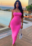 Sexy Pink Strap Sleeveless Long