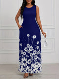 Summer New Fashion Sleeveless Print Loose Round Collar Simple Temperament