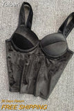 Women Retro Velour Crop Top Sexy V-neck Padded Spaghetti Strap Sleeveless Backless Camis Top Solid Summer Club Party Tank