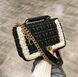party 2022 Winter Fashion New Female Square Tote Bag Quality Woolen Pearl Women's Designer Handbag Ladies Chain Shoulder Crossbody