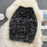 Spring Autumn Women Sequins Bodycon Skirt Elegant High Stretchy Waist Pencil Faldas Female Club Party Saias New Fashion