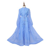 Spring Dress New Elegant Famous Color Nails Half High-Collar Lantern Sleeve Flowers With Large Skirt
