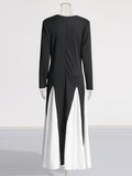 Fashion Dress Women 2025 Spring New Impact Color Splicing Design Dress Round Neck Long Sleeve High-End Long