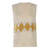 Casual Autumn Sleeveless Sweater Vest V Neck Plaid Knitted Jumpers Women Preppy Style Fashion Korean Knitwear