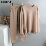 2 Pieces Set Women Knitted Tracksuit Turtleneck Sweater + Carrot Jogging Pants Pullover 2022 Sweater Set CHIC Knitted