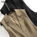 Long Vests Women Sleeveless Simple Back-Slit Designed New Spring Office Ladies Mature Temperament Overcoats Chic
