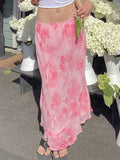 Chiffon Floral Print Midi Skirt-Outfit