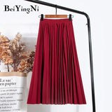 Women Vintage New Fashion Skirt Elastic High Waist Pleated Leisure Retro Skirt Female Streetwear Luxury Faldas