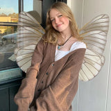 Autumn Casual Loose Y2K Brown Oversized Cardigan Korean Fashion Long Sleeve Knitted Sweaters Women Preppy Jumpers