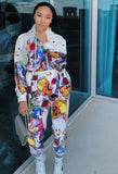Print Hooded Sweatsuit with