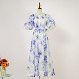 Court Style High Design Feeling Heavy Industry Nail Drill Short Sleeve Single Buckle Dress +