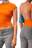 Backless T-shirt Women Casual 2023 Summer O Neck Y2K Crop Tops Short Sleeve Streetwear Fit Slim Base Tees Female T