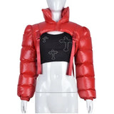 Winter Autumn Turtleneck Zipper Short Down Jackets Thick Irregular Coat Outwear Streetwear Long Sleeeve Backless