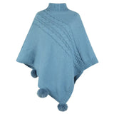 Autumn Button Poncho Women Turtleneck Sweater Winter Oversized Jumper Knitwear Holiday Vintage Cape Batwing Sleeve