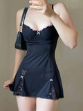 Lace Patchwork Dress Pink Sleeveless Kawaii Sundress Sweet Japanese Style Aesthetic Outfit Y2K Beach Outfit Sexy