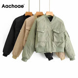 2021 Fashion Padded Bomber Jacket Women Streetwear Long Sleeve Zipper Warm Coat Autumn Winter Casual Pockets