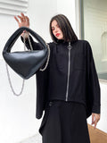 Loose Fit Black Big Size Casual Jacket New Stand Collar Long Batwing Sleeve Women Coat Fashion Spring Autumn 2023