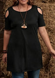 O-Neck Sleeveless Solid Hollow Out Mini Plus Size Casual