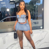 Women's Dress Dress Girl Sexy Breasted Denim Top Open Mini