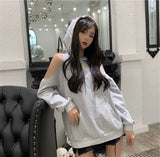 Graduation party Leisure Hoodies Korean Loose Casual Crescent Print Shoulder Bare Hooded Pullovers Women Streetwear Plus Size