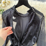 Dress Dress Women Autumn And Winter High-Grade Smense Diamond Lily Lightened Waist Temperament Velvet Dress
